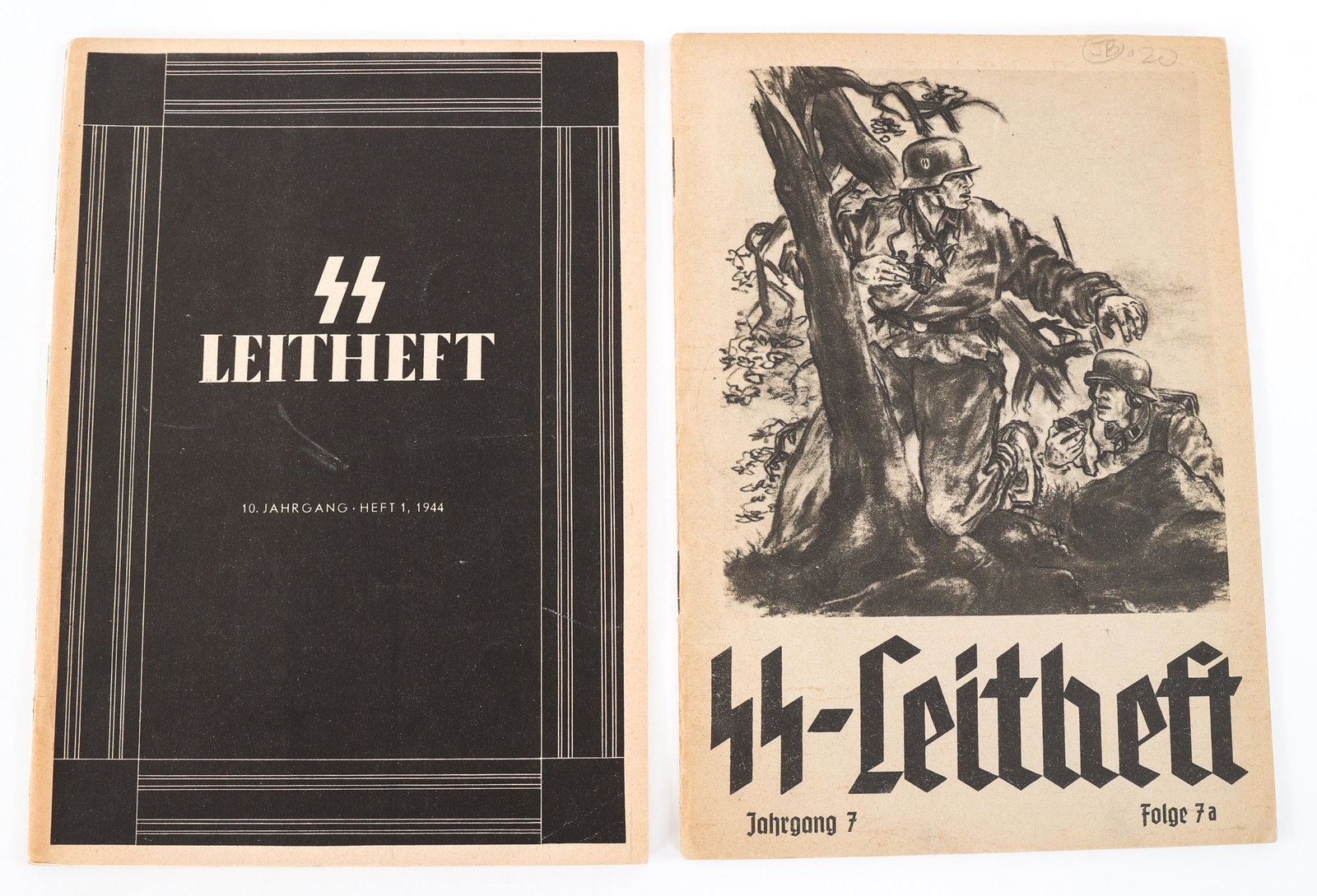 WWII GERMAN SS LEITHEFT BOOKLET LOT OF 2: WWII GERMAN SS LEITHEFT BOOKLET LOT OF 2 Lot of 2 WWII German SS Leader Booklets (Leitheft). (1) 7th Year, 7th Edition A. (1) 10th Year, 1st Edition, dated 1944. Size: 9" X 6 1/2"