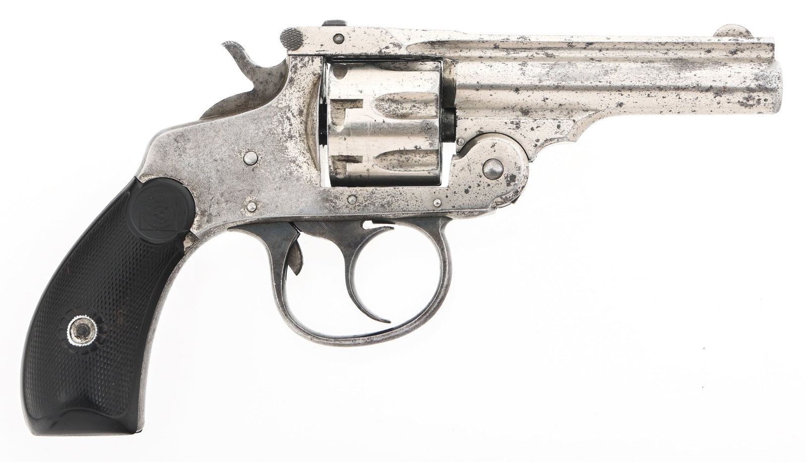 HARRINGTON & RICHARDSON PREMIER .22 CAL REVOLVER: HARRINGTON & RICHARDSON PREMIER .22 CAL REVOLVER Harrington & Richardson Model Premier .22 caliber DA revolver. Nickel finish. Blade front sight. Notch rear sight. Checkered hard rubber grips with H&R