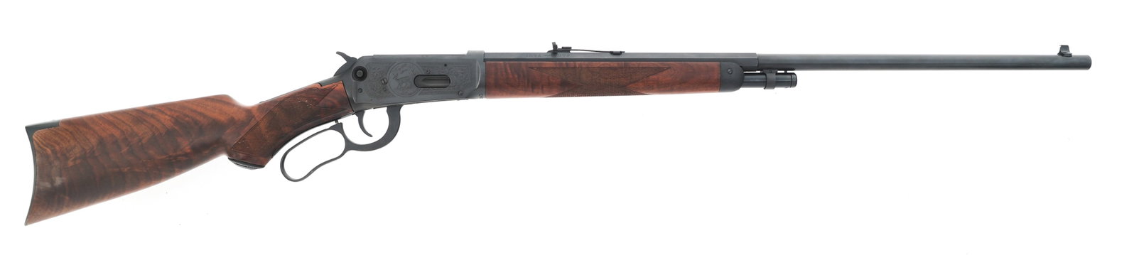 WINCHESTER 100 YEAR COMMEMORATIVE 1894 RIFLE: WINCHESTER 100 YEAR COMMEMORATIVE 1894 RIFLE Winchester Model 1894 100 Year Commemorative .30-30 caliber lever action rifle. Grade I. Half octagonal 26" barrel. Blued finish. Wood stocks. Factory card