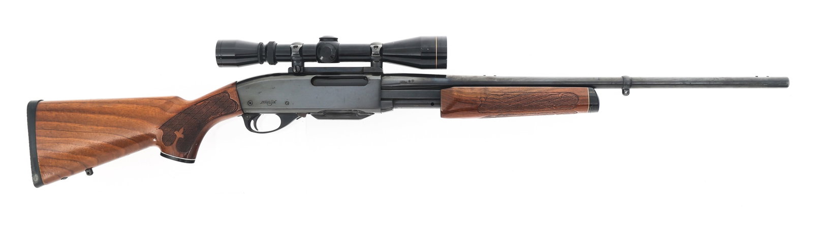 REMINGTON MODEL SIX .270 WIN CALIBER RIFLE: REMINGTON MODEL SIX .270 WIN CALIBER RIFLE Remington model Six .270 Winchester caliber pump action rifle. Blue finish. Hardwood stocks. Mounted Leuplod 3X9 Vari - X IIc scope. Two magazines. Caliber /