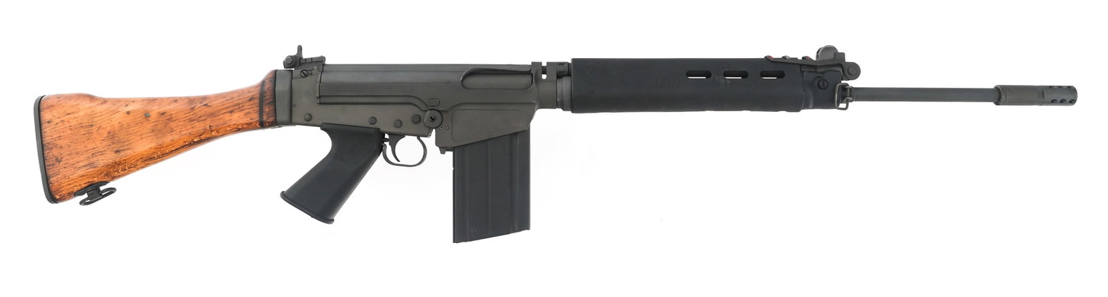 DCI MODEL FN-FAL .308 WIN CALIBER SEMI AUTO RIFLE: DCI MODEL FN-FAL .308 WIN CALIBER SEMI AUTO RIFLE DC Industries Model FN-FAL .308 Win caliber semi automatic rifle. Parkerized finish. Right side of receiver stamped "FN-FAL .308 CAL F.A.C. of America