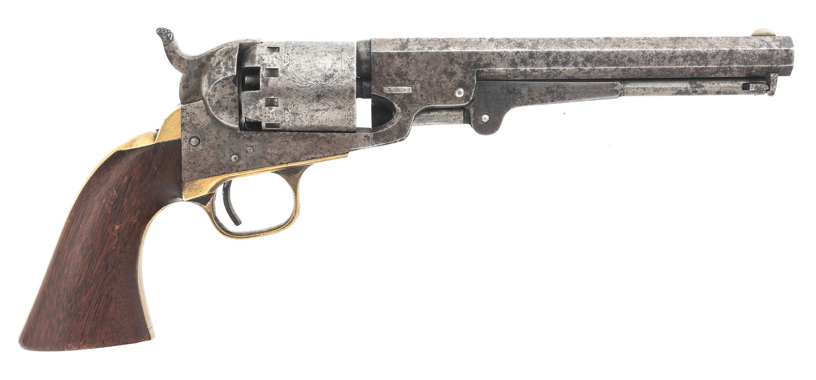 MANHATTAN FIREARMS CO. NAVY .36 CAL SA REVOLVER: MANHATTAN FIREARMS CO. NAVY .36 CAL SA REVOLVER Manhattan Firearms Co Model Navy .36 caliber Percussion revolver. Serial numbers match on frame, barrel, barrel wedge, cylinder pin, loading lever, trig