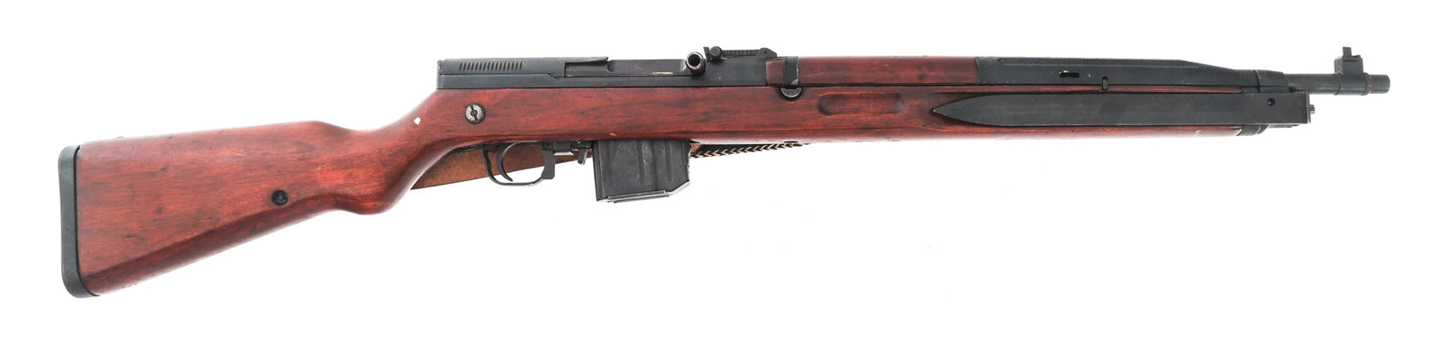 CZ MODEL VZ 52 7.62X45mm CALIBER SEMI AUTO RIFLE: CZ MODEL VZ 52 7.62X45mm CALIBER SEMI AUTO RIFLE CZ Model VZ 52 7.62x45mm semi automatic rifle. Barrel import stamped "CAI ST ALB VT." Receiver stamped "SHE" for the Povaska Bystrica factory. Blued fi