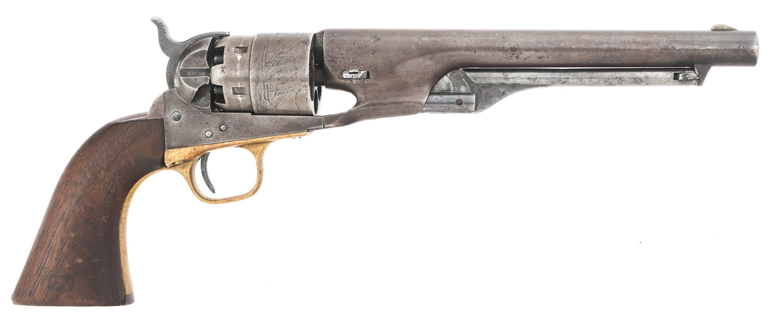 1863 COLT MODEL 1860 ARMY .44 CALIBER REVOLVER: 1863 COLT MODEL 1860 ARMY .44 CALIBER REVOLVER 1863 Colt Model 1860 Army .44 caliber single action percussion revolver. Serial numbers match on frame, barrel, trigger guard, back strap, barrel wedge, 