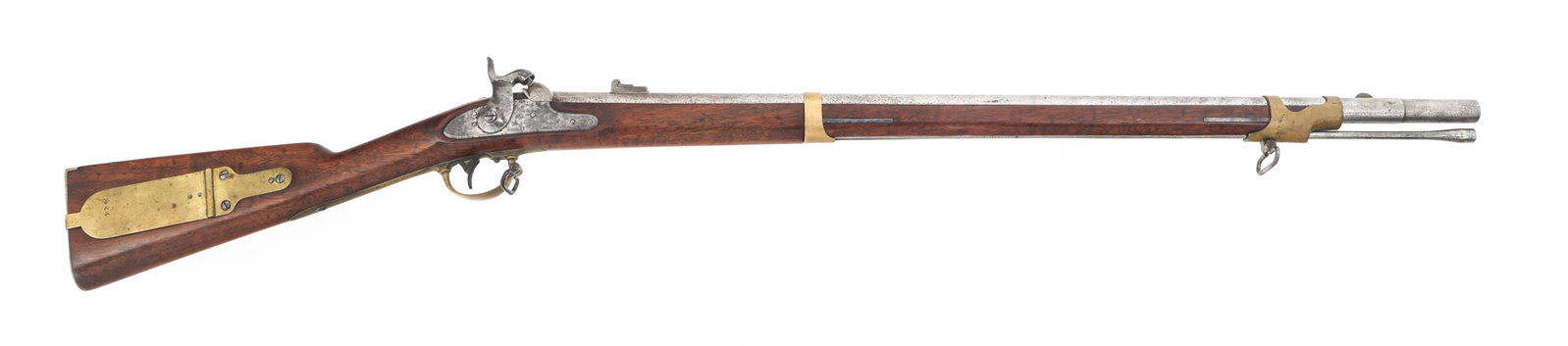 TRYON MODEL 1841 .58 CAL PERCUSSION RIFLE: TRYON MODEL 1841 .58 CAL PERCUSSION RIFLE Tryon Model 1841 .58 caliber percussion Mississippi rifle. Serial numbers match on barrel and butt plate. Patch box stamped "No. 24". Side plate stamped "Phil