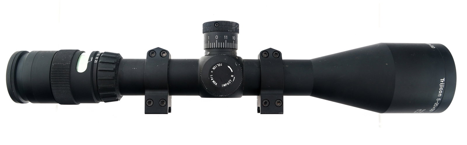 TRIJICON ACCUPOINT TR23-2G 5-20x50 RIFLE SCOPE: TRIJICON ACCUPOINT TR23-2G 5-20x50 RIFLE SCOPE Trijicon AccuPoint Model TR23-2 G5-20x50mm rifle scope. Matte black finish. MIL-DOT Crosshair reticle. Scope rings. Size / Gauge: 5-20x50mm