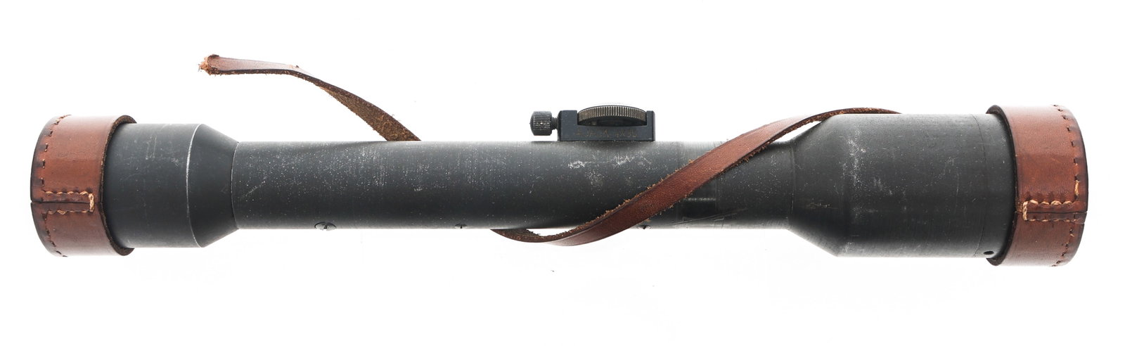 WWII GERMAN AJACK 4X90 SNIPER RIFLE SCOPE: WWII GERMAN AJACK 4X90 SNIPER RIFLE SCOPE WWII German AJACK 4X90 sniper rifle scope. SN 52291. Leather lens covers.