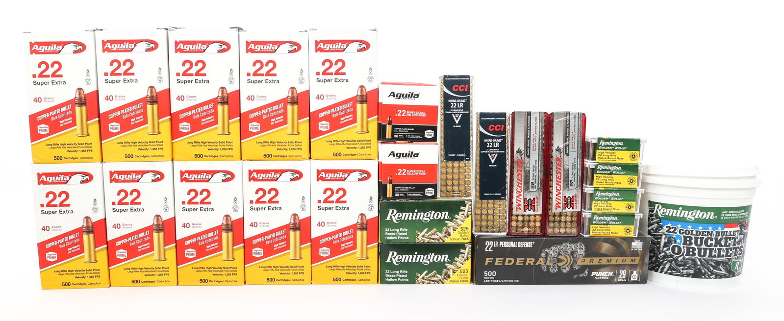 AMMUNITION .22 LR CALIBER - 8000+ ROUNDS: AMMUNITION .22 LR CALIBER - 8000+ ROUNDS 8000+ Rounds .22 LR caliber ammunition. Brands include: Aguila, Remington, Winchester, CCI, and Federal. Boxes may be opened or partial. Caliber / Ga: 22 LR