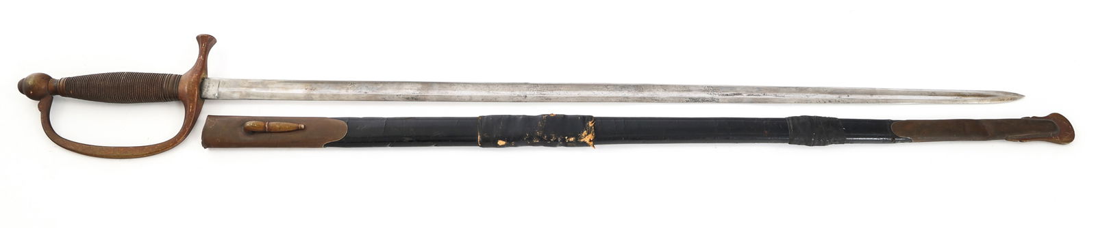 CIVIL WAR US ARMY M1840 MUSICIANS SWORD By AMES: CIVIL WAR US ARMY M1840 MUSICIANS SWORD By AMES Civil War US Army Model 1840 Musician's Sword. Single edged, straight, bright blade with fuller. Maker marked by Ames Mfg. Co. on one side of the ricass