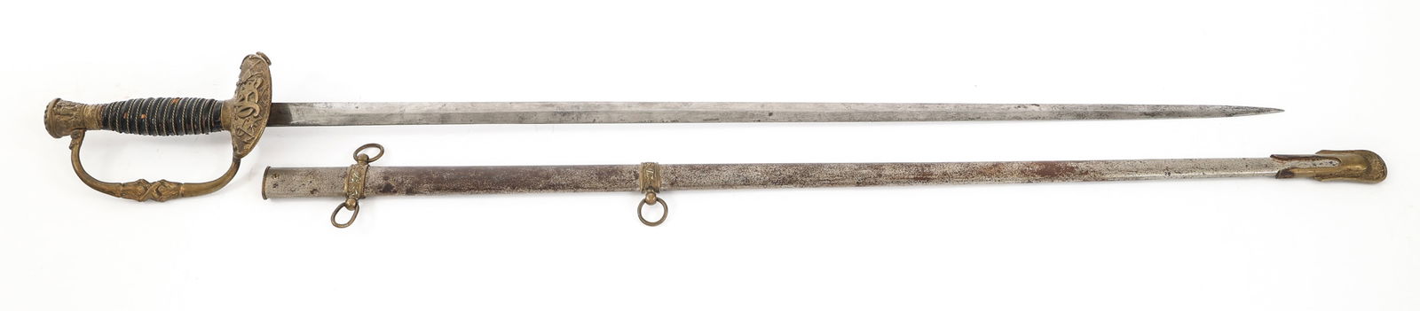 US M1860 STAFF & FIELD OFFICER DRESS SWORD: US M1860 STAFF & FIELD OFFICER DRESS SWORD US Civil War Era M1860 Staff and Field Officer's Dress Sword. Bright, double edged, straight blade. Maker mark of Horstmann, Philadelphia etched on the ricas