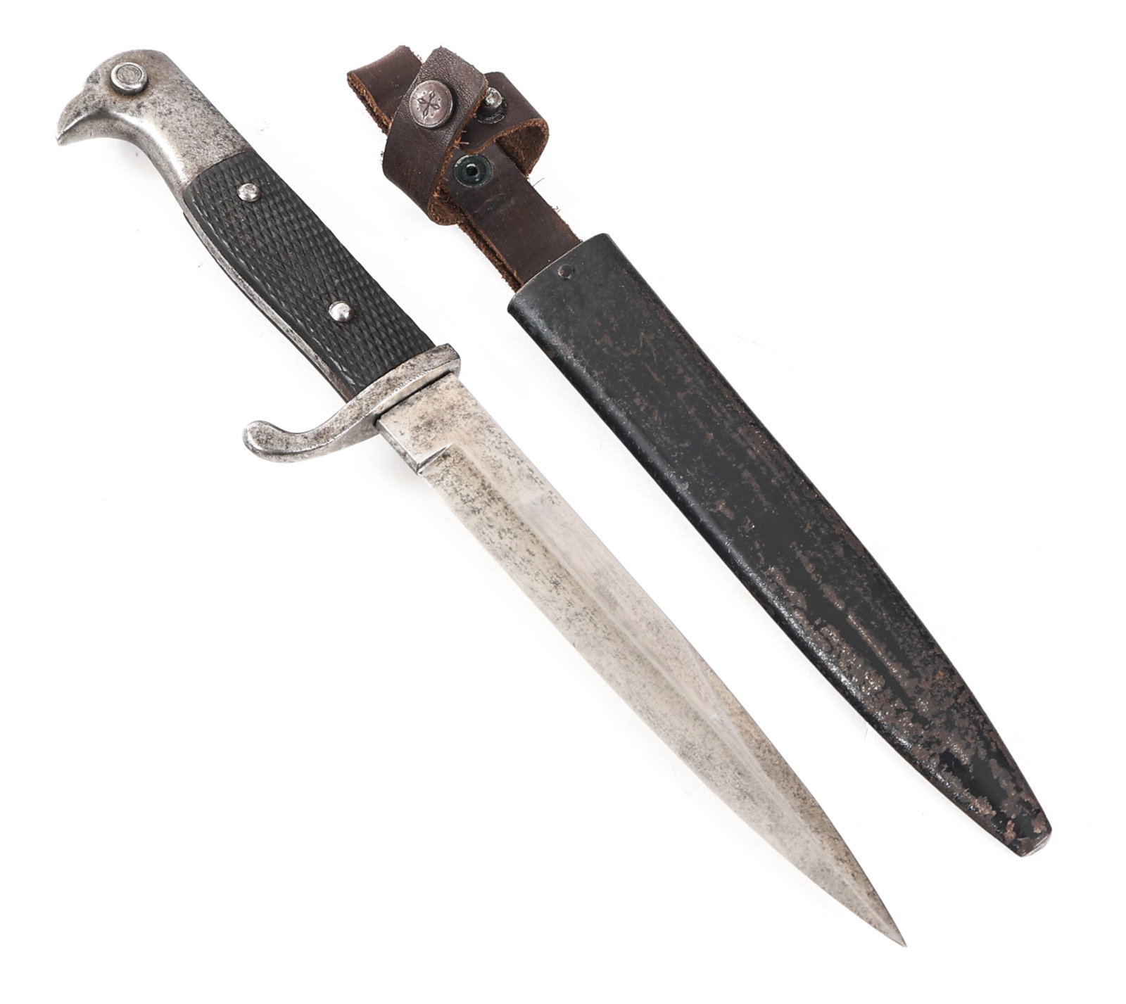 WWI IMPERIAL GERMAN TRENCH FIGHTING KNIFE: WWI IMPERIAL GERMAN TRENCH FIGHTING KNIFE WWI Imperial German Trench Fighting Knife. Single edged, bright blade. Maker marked by Carl Eickhorn on one side of the ricasso. Steel hilt with black checker