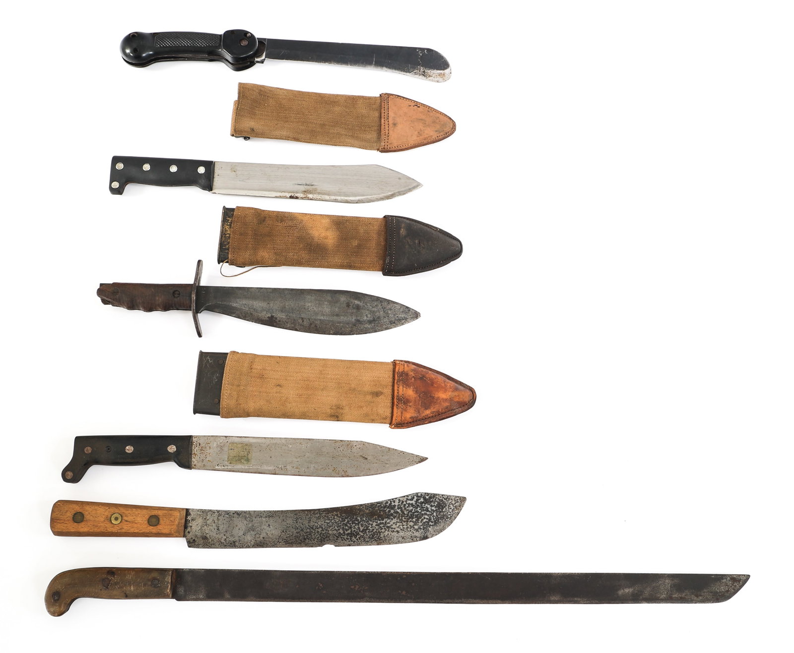 WWI - COLD WAR WORLD MILITARY MACHETE & BOLO LOT: WWI - COLD WAR WORLD MILITARY MACHETE & BOLO LOT Lot of WWI - Cold War Wold Military Machetes and Bolo Knife. Countries include U.S., Cuba, and more. Makers include Springfield Armory, Imperial, Corne