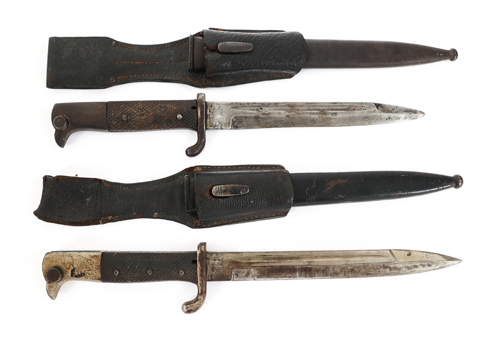 WWII GERMAN K98 DRESS BAYONET BY WKC LOT OF 2: WWII GERMAN K98 DRESS BAYONET BY WKC LOT OF 2 Lot of 2 WWII German K98 Dress Bayonets with Steel Scabbards. (1) K98 dress bayonet. Bright, single edged blade with fuller. Maker mark of Weyersberg Kirs