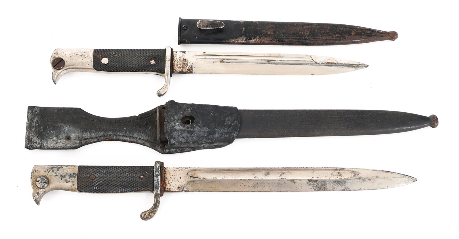 WWII GERMAN K98 DRESS BAYONET LOT OF 2: WWII GERMAN K98 DRESS BAYONET LOT OF 2 Lot of 2 WWII German K98 Dress Bayonets. (1) K98 Dress Bayonet. Spear point, bright blade with fuller. Maker marked by Ernst Pack & Sohne, Solingen on one side o