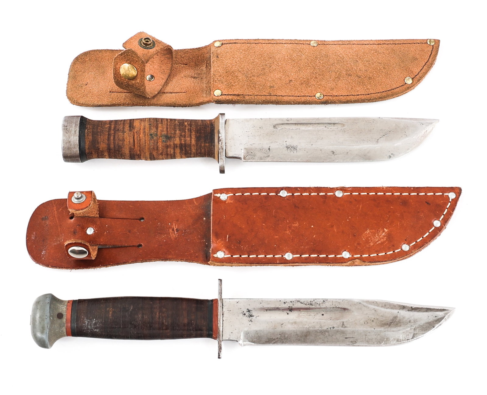 WWII US CATTARAUGUS 225Q & RH-36 UTILITY KNIVES: WWII US CATTARAUGUS 225Q & RH-36 UTILITY KNIVES WWII US Cattaraugus 225Q and PAL RH-36 Utility Knives. (1) 225Q Knife. Clip point, single edged, bright blade with fuller. Maker mark of Cattaraugus and