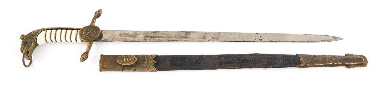 WWI - COLD WAR MEXICAN MILITARY MED. SCHOOL DAGGER: WWI - COLD WAR MEXICAN MILITARY MED. SCHOOL DAGGER WWI - Cold War Mexican Military Medical School Cadet's Dagger. Single edged, bright blade. No visible marks / stamps on blade. Brass hilt with white 