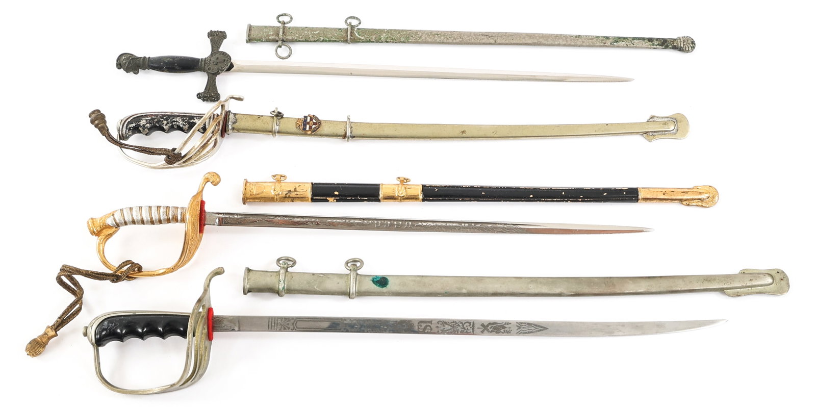 MINI SWORD LETTER OPENER LOT OF 4: MINI SWORD LETTER OPENER LOT OF 4 Lot of 4 Mini Sword Letter Openers. (1) US M1858 Coast Guard Officer Sword. (1) Masonic Fraternal Sword. (2) US M1902 Swords. Blade Length: 7 1/2" to 8" Total Length: