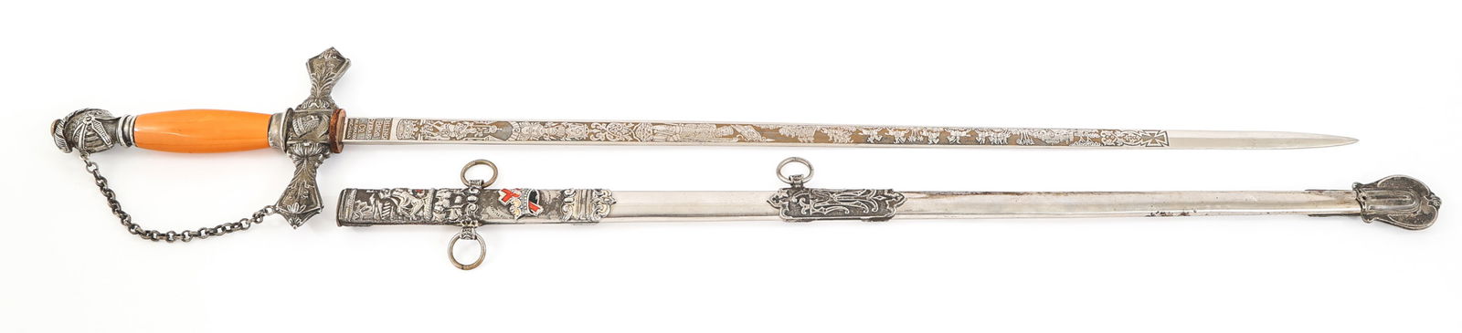 KNIGHTS TEMPLAR FRATERNAL SWORD: KNIGHTS TEMPLAR FRATERNAL SWORD Knights Templar Named Fraternal Sword. Double sided, bright, double acid etched with gold wash background blade. Named to "Timothy D. Ankney". Maker marked by Ihling Br