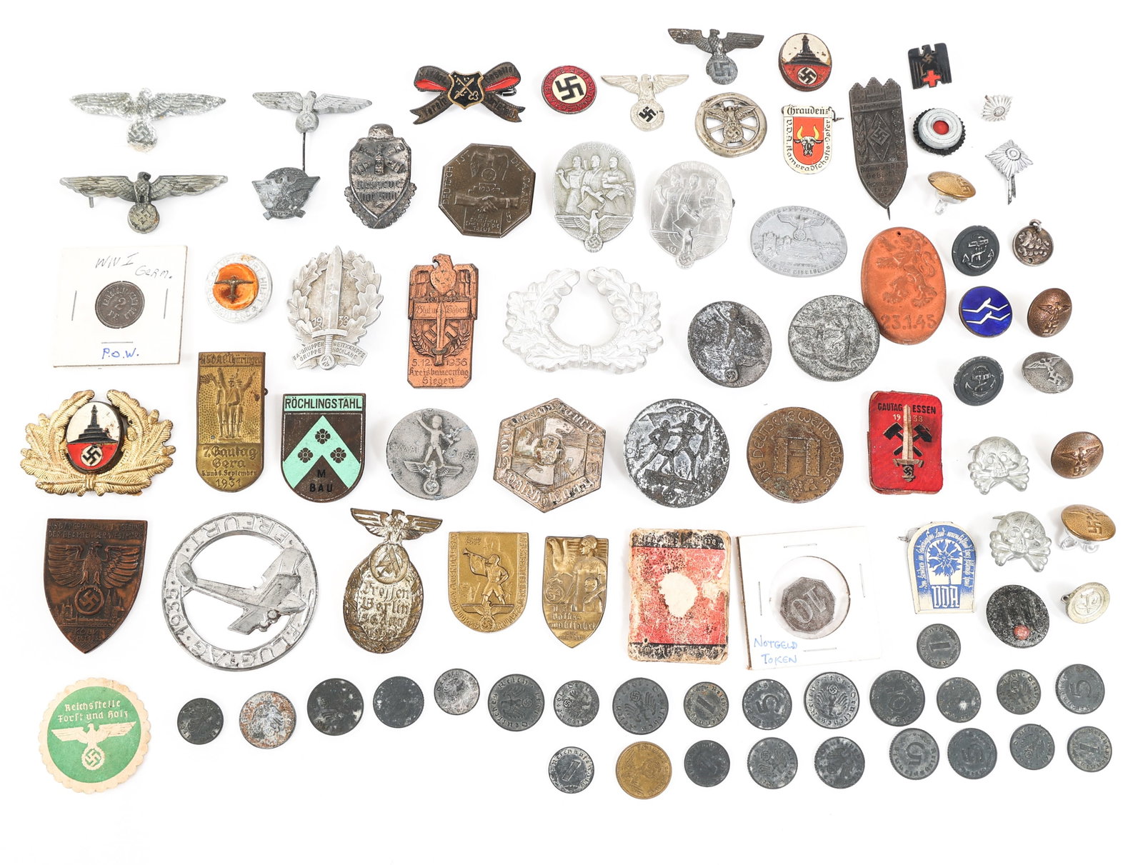 WWII GERMAN SPANGES & TINNIES LOT: WWII GERMAN SPANGES & TINNIES LOT Lot of Assorted WWII German Spanges, Buttons, Badges, and Tinnies.