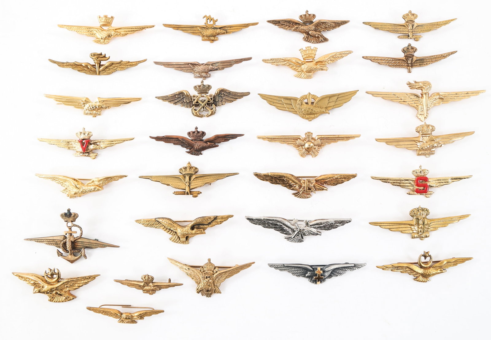 WWII - COLD WAR WORLD MILITARY PILOT WING LOT: WWII - COLD WAR WORLD MILITARY PILOT WING LOT Lot of 30 WWII - Cold War World Military Pilot Wing Badges. Includes Italian, Turkish, Slovakian, and more.