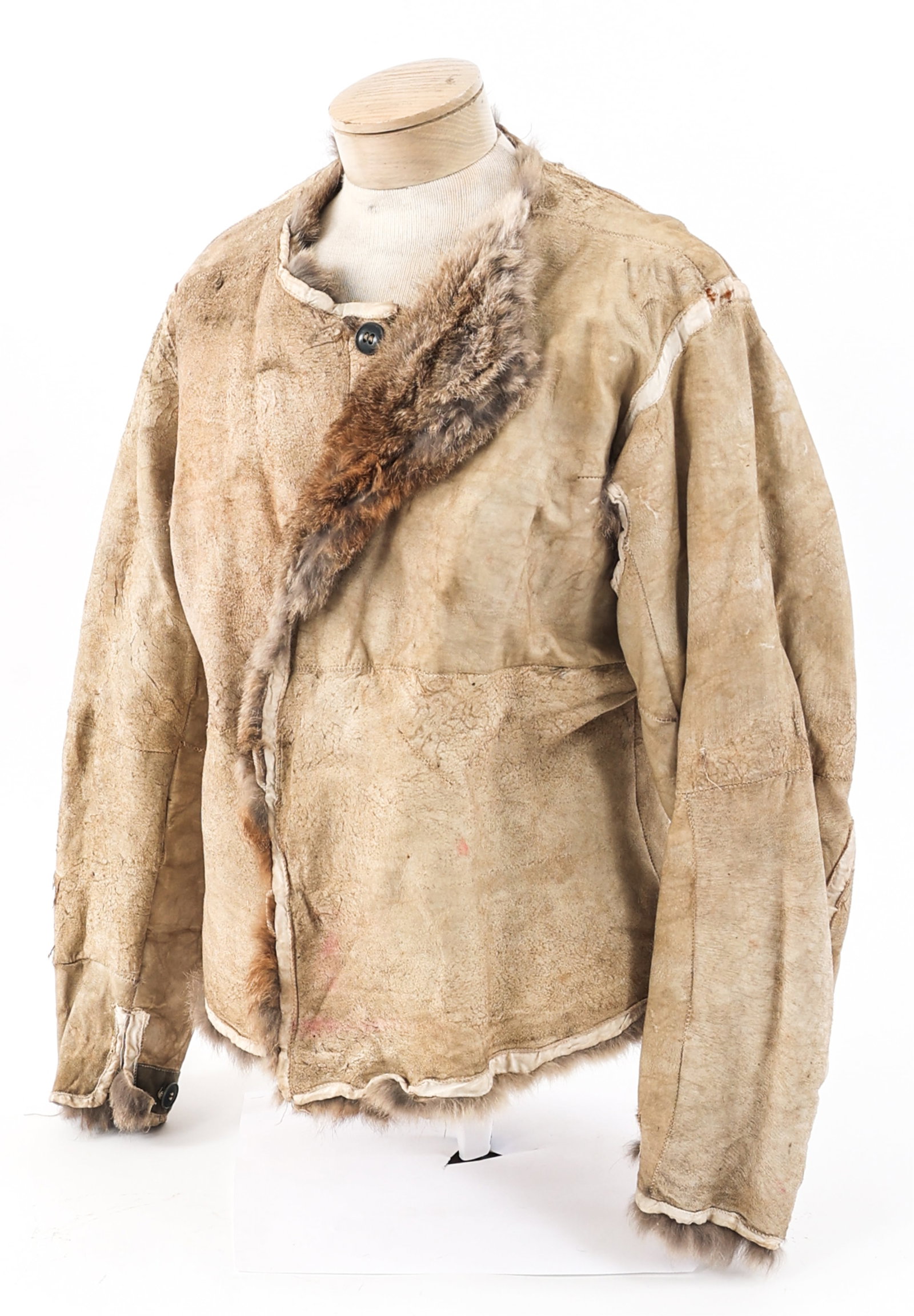 WWII GERMAN RABBIT FUR WINTER JACKET: WWII GERMAN RABBIT FUR WINTER JACKET WWII German Rabbit Fur Lined Winter Jacket. Black composite buttons with rabbit fur lined interior. No visible marks. Size: Small