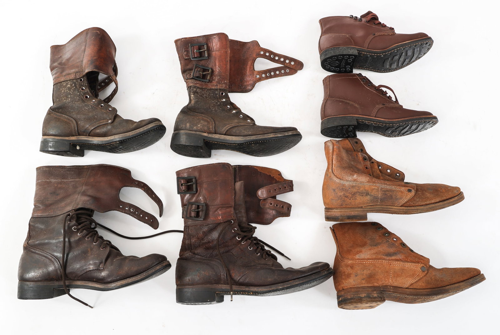 WWII US ARMY / USMC DOUBLE BUCKLE BOOT & SHOE LOT: WWII US ARMY / USMC DOUBLE BUCKLE BOOT & SHOE LOT Lot of 4 WWII US Army / USMC Double Buckle Boots and Combat Shoes. (2) WWII US Army M43 Double Buckle Leather Combat Boots. (1) WWII US Army Female Le