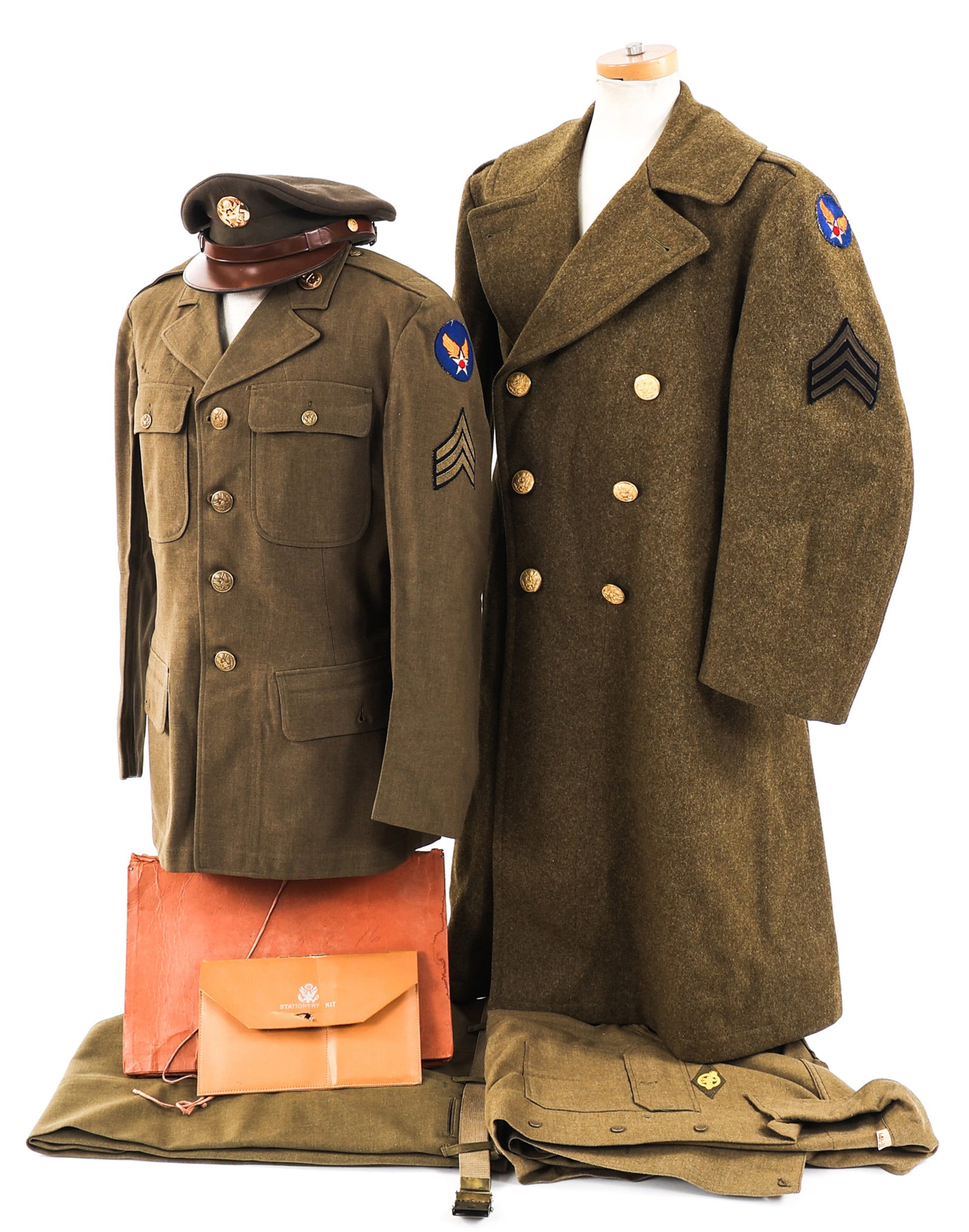 WWII USAAF NCO UNIFORM & DOCUMENT NAMED GROUPING: WWII USAAF NCO UNIFORM & DOCUMENT NAMED GROUPING WWII USAAF NCO Uniform and Document Grouping. Named to Sergeant William H. Shapinsky, 35484104. Grouping includes handwritten notes, training documents