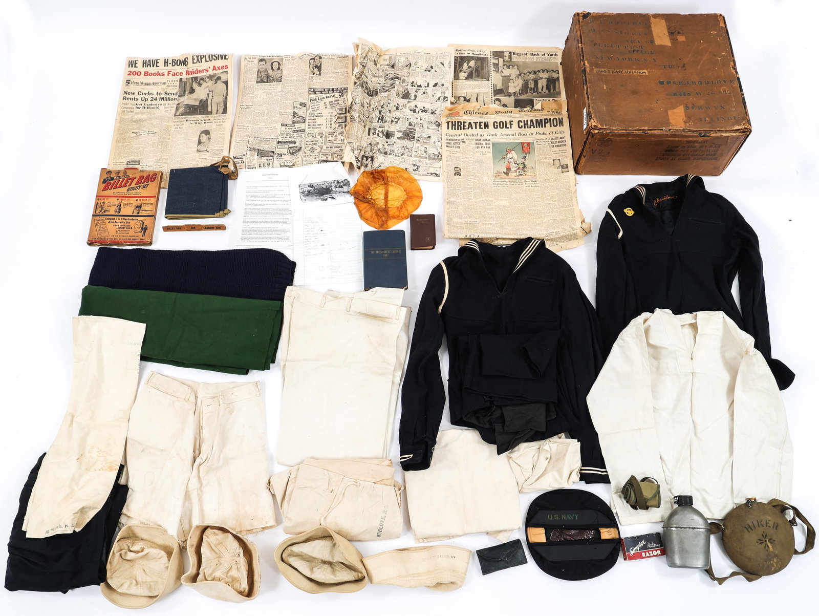 WWII NAVY USS STOKES NAMED SAILOR UNIFORM GROUP: WWII NAVY USS STOKES NAMED SAILOR UNIFORM GROUP WWII US Navy Enlisted Sailor's Uniform Grouping. Named to B.E. Budlove, assigned to the Tolland-class attack cargo ship, USS Stokes. Grouping includes n