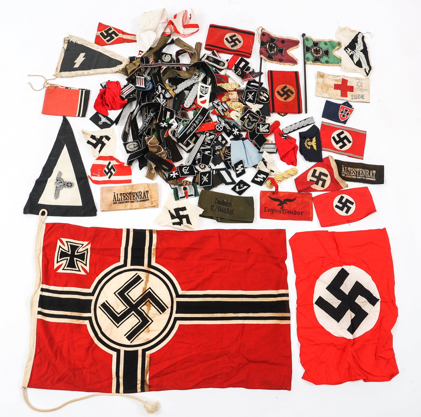 CONTEMPORARY REENACTOR WWII GERMAN INSIGNIA: CONTEMPORARY REENACTOR WWII GERMAN INSIGNIA Contemporary Production/Reenactor WWII German Insignia and Memorabilia. Includes armbands, cuff title, flags, pennants and more.