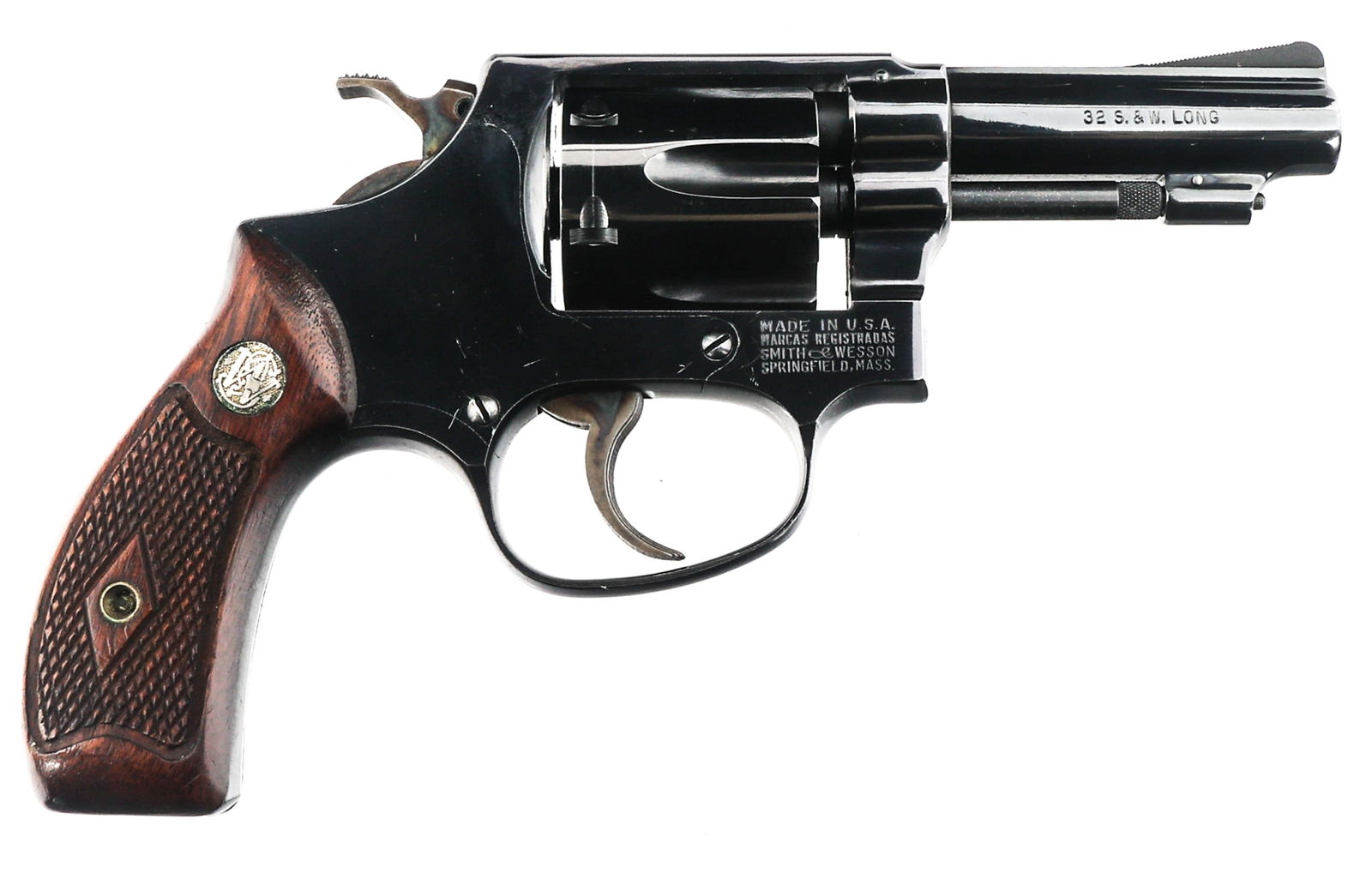 SMITH & WESSON MODEL 30-1 .32 S&W LONG REVOLVER: SMITH & WESSON MODEL 30-1 .32 S&W LONG REVOLVER 1964 Smith & Wesson Model 30-1 .32 S&W long caliber DA revolver. Smith & Wesson letter. Blued finish. Ramp front sight. Square notch rear sight. 6 shot