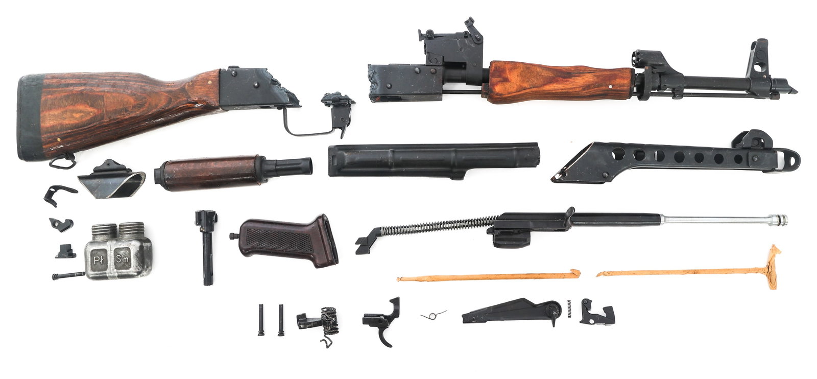ROMANIAN WASR-10 PARTS KIT: ROMANIAN WASR-10 PARTS KIT Romanian WASR-10 parts kit. Barrel with lower hand guard. Front sight. Adjustable rear sight. Cleaning rod. Receiver cover. Butt stock with trigger guard. Buffer spring. Pis
