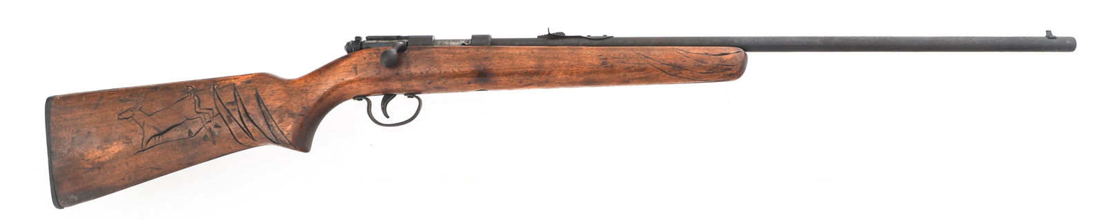 REMINGTON MODEL 514 .22 CALIBER BOLT ACTION RIFLE: REMINGTON MODEL 514 .22 CALIBER BOLT ACTION RIFLE Remington Model 514 .22 S-L-LR caliber single shot bolt action rifle. Blued finish. Carved wood stock. Adjustable rear sight. Caliber / Gauge: 22 S-L-