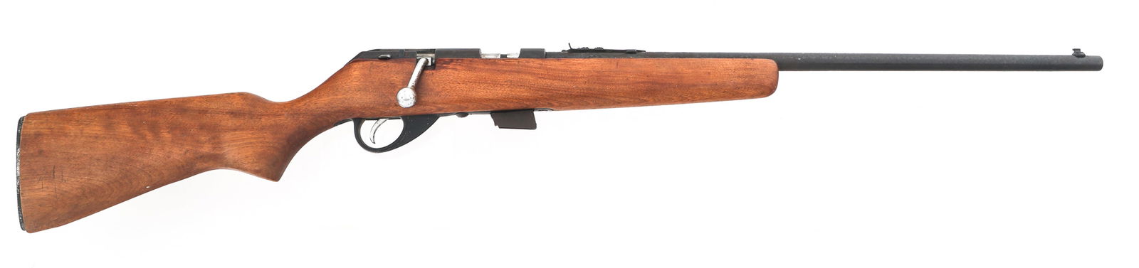 JC HIGGINS MODEL 42-103 .22 CALIBER RIFLE: JC HIGGINS MODEL 42-103 .22 CALIBER RIFLE Sears Roebuck & Co. J.C. Higgins Model 42-103.19791 .22 S-L-LR caliber bolt action rifle. Blued finish. Wood stock. Adjustable rear sight. Grooved receiver. O