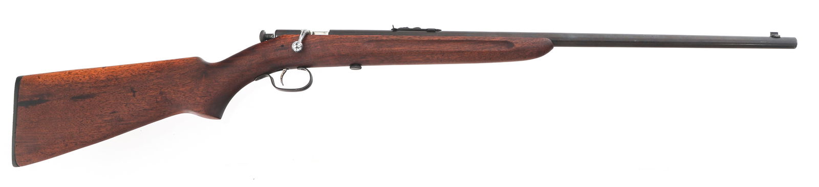 WINCHESTER MODEL 60A 22 CALIBER BOLT ACTION RIFLE: WINCHESTER MODEL 60A 22 CALIBER BOLT ACTION RIFLE Winchester Model 60A .22 S-L-LR caliber single shot bolt action rifle. Blued finish. Wood stock. Adjustable rear sight. Caliber / Gauge: 22 S-L-LR | B