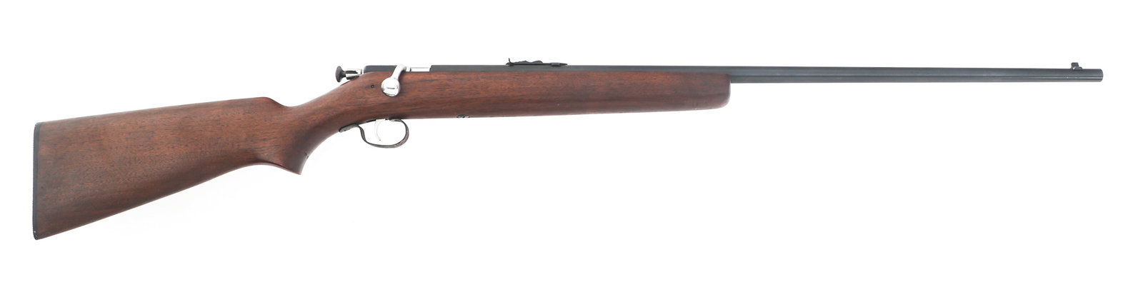 WINCHESTER MODEL 67 .22 S-L-LR CALIBER RIFLE: WINCHESTER MODEL 67 .22 S-L-LR CALIBER RIFLE Winchester Model 67 .22 S-L-LR caliber single shot bolt action rifle. Blued finish. Blade front sight. Adjustable rear sight. Wood stock. Caliber / Gauge: