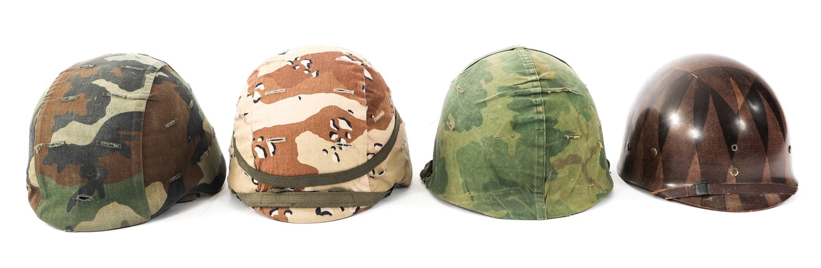 VIETNAM - CURRENT US ARMY PASGT & M1 COMBAT HELMET: VIETNAM - CURRENT US ARMY PASGT & M1 COMBAT HELMET Vietnam - Current US Army PASGT and M1 Combat Helmets. (1) M1 Helmet with Mitchell camo cover. Complete liner and chinstrap. (1) M1 liner. Complete l
