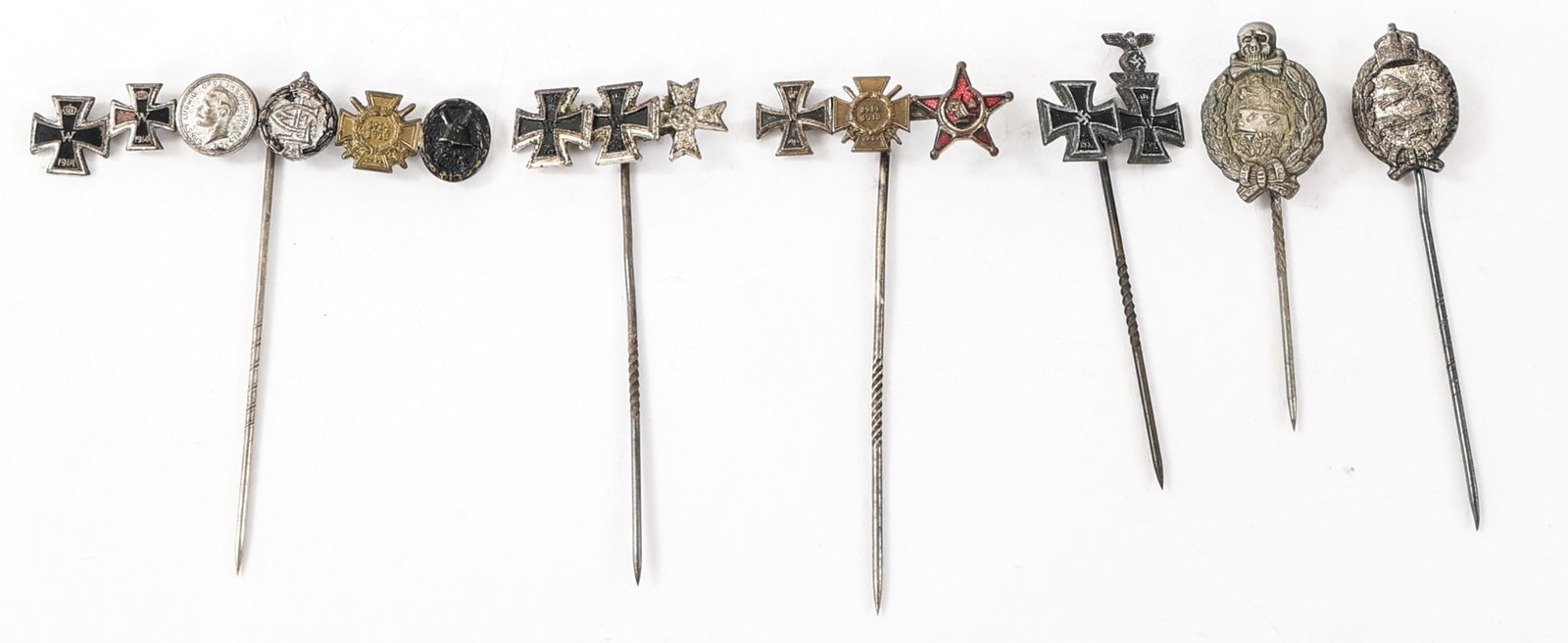 WWI IMPERIAL GERMAN MEDAL & BADGE STICK PINS: WWI IMPERIAL GERMAN MEDAL & BADGE STICK PINS WWI - WWII German Medal and Badge Stick Pins. Including Iron Cross, Tank Battle badge, Pilot badge, Honor cross and more.