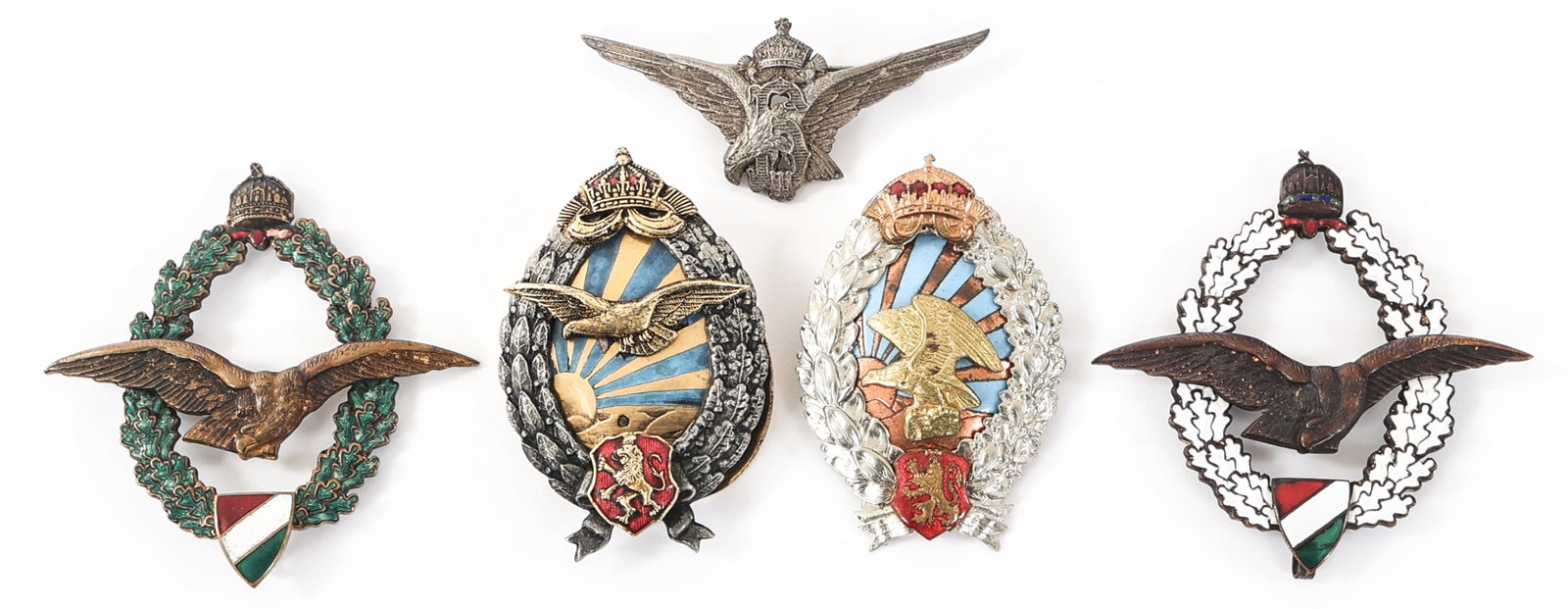 WWII EUROPEAN MILITARY PILOT & AIRCREW WINGS: WWII EUROPEAN MILITARY PILOT & AIRCREW WINGS WWII European Military Pilot & Aircrew Wings. (2) Hungarian Pilot wings. (1) Bulgarian Pilot Wings. (2) Bulgarian Observers Badges.