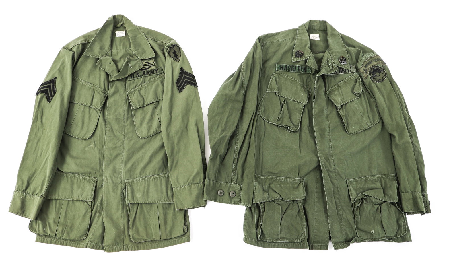 VIETNAM WAR US ARMY 3rd MODEL JUNGLE JACKETS: VIETNAM WAR US ARMY 3rd MODEL JUNGLE JACKETS Vietnam War US Army 3rd Model Jungle Jackets. (1) 3rd Model Jungle Jacket. Olive green, rip stop poplin cotton construction. Covered buttons. CIB and 25th 
