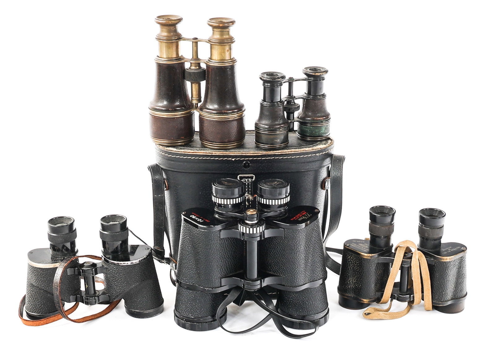 WWI - COLD WAR MILITARY & CIVILIAN BINOCULARS: WWI - COLD WAR MILITARY & CIVILIAN BINOCULARS WWI - Cold War World Military & Civilian Binoculars. (1) Le Gran Model LS312 10x50 Binoculars with lens covers & carrying case. (1) LeMarie Fabt, Paris Bi