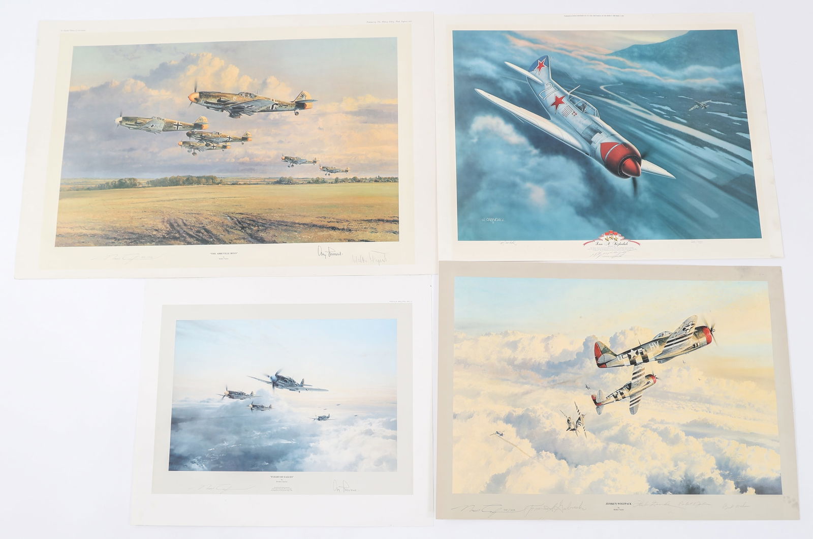 WWII WORLD MILITARY FIGHTER PILOT SIGNED PRINTS: WWII WORLD MILITARY FIGHTER PILOT SIGNED PRINTS WWII World Military Fighter Pilot Signed Prints. (1) "Flight of the Eagles" by Robert Taylor. Signed by Adolf Galland and Robert Taylor. (1) "Ivan N. Ko