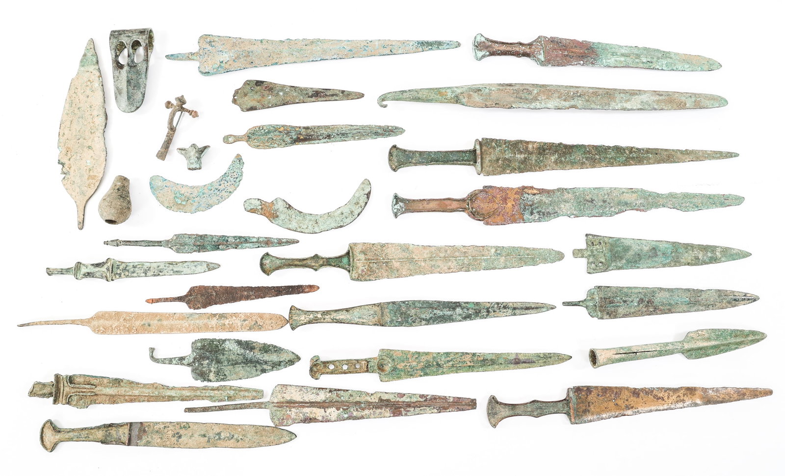 CONTEMPORARY / REENACTOR BRONZE AGE EDGED WEAPONS: CONTEMPORARY / REENACTOR BRONZE AGE EDGED WEAPONS Contemporary Production / Reenactor Bronze Age Style Edged Weapons. Includes swords, axe heads, spear heads, knife blades, and more. | Blade Length: 2