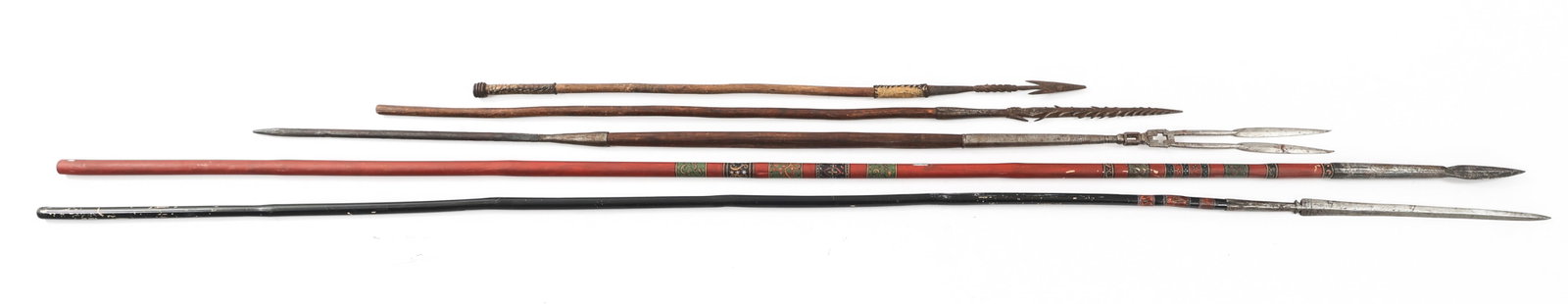 SOUTHEAST ASIAN & AFRICAN SPEARS: SOUTHEAST ASIAN & AFRICAN SPEARS Southeast Asian and African Spears. Steel blades and wooden shafts. Blade Length: 5" to 12 1/2" | Total Length: 38" to 76 1/2"