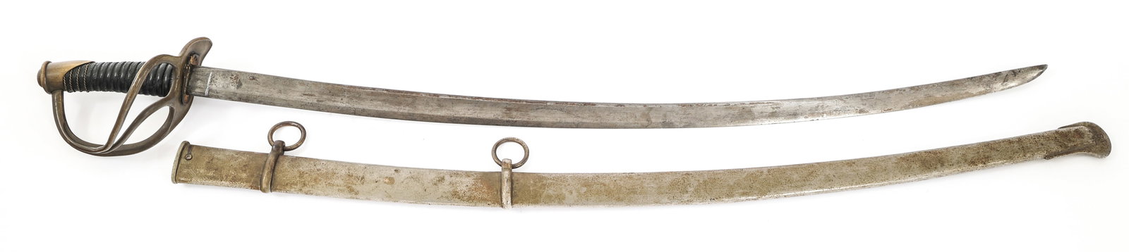 CIVIL WAR US ARMY M1840 CAVALRY SWORD: CIVIL WAR US ARMY M1840 CAVALRY SWORD Civil War US Army M1840 "Wristbreaker" Cavalry Sword. Single edged, curved blade with dual fullers. "US" stamped on one side of the ricasso. Leather buffer pad pr