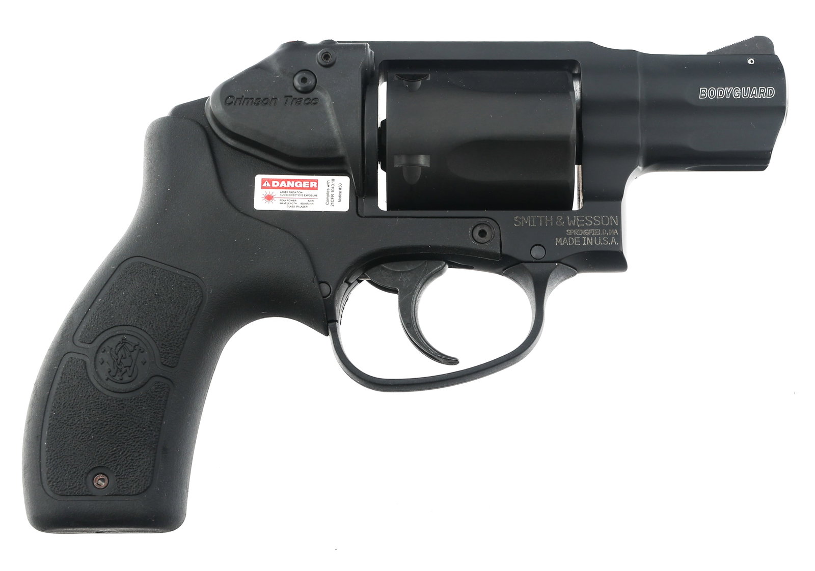 SMITH & WESSON M&P BODYGUARD .38 SPL CAL REVOLVER: SMITH & WESSON M&P BODYGUARD .38 SPL CAL REVOLVER Smith & Wesson M&P Bodyguard .38 Special caliber double action revolver. Textured rubber grips with the S&W logo. Crimson Trace laser. Nylon soft carr