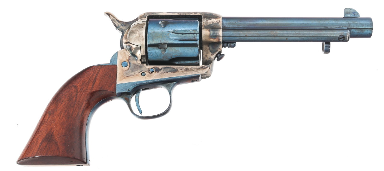 CIMARRON UBERTI MODEL 1871 .44 WCF CAL SA REVOLVER: CIMARRON UBERTI MODEL 1871 .44 WCF CAL SA REVOLVER Cimarron Uberti Model 1871 .44 WCF caliber single action revolver. Blade front sight. Six-shot fluted cylinder. Blued finish. Wood grips. Caliber / G