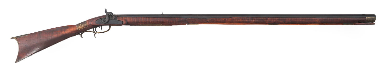 BOWN & TETLEY .44 CALIBER PERCUSSION RIFLE: BOWN & TETLEY .44 CALIBER PERCUSSION RIFLE Bown & Tetley .44 caliber percussion rifle. 43" octagonal heavy barrel. B. E. engraved on top of barrel behind rear sight. Side plate marked Bown & Tetley Wa