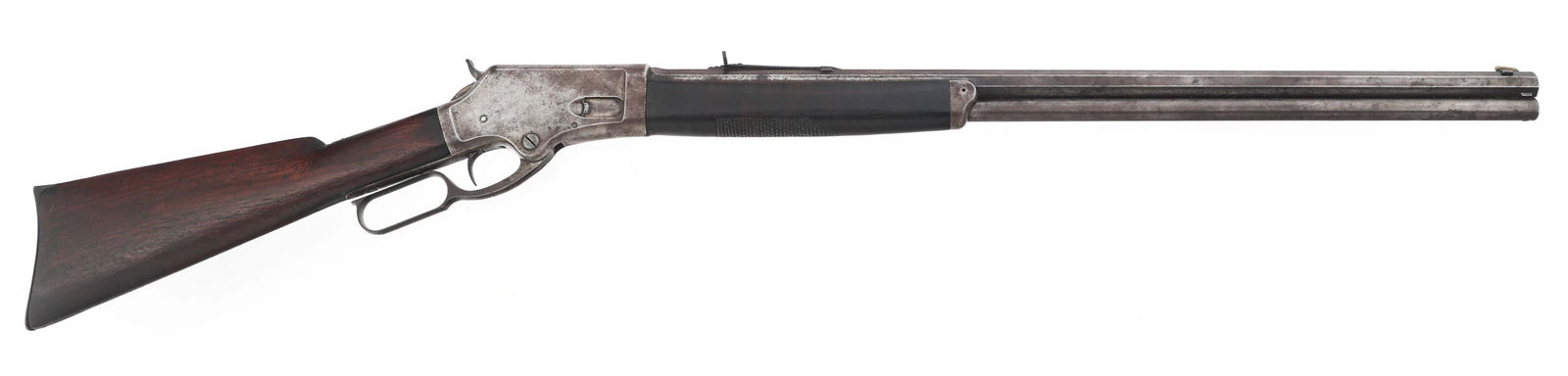 MARLIN FIREARMS MODEL 1881 .40-60 CALIBER RIFLE: MARLIN FIREARMS MODEL 1881 .40-60 CALIBER RIFLE Marlin Firearms Model 1881 .40-60 Win caliber lever action rifle. Blued finish. 28" octagonal barrel. Full length magazine tube. Blade front sight. Adju