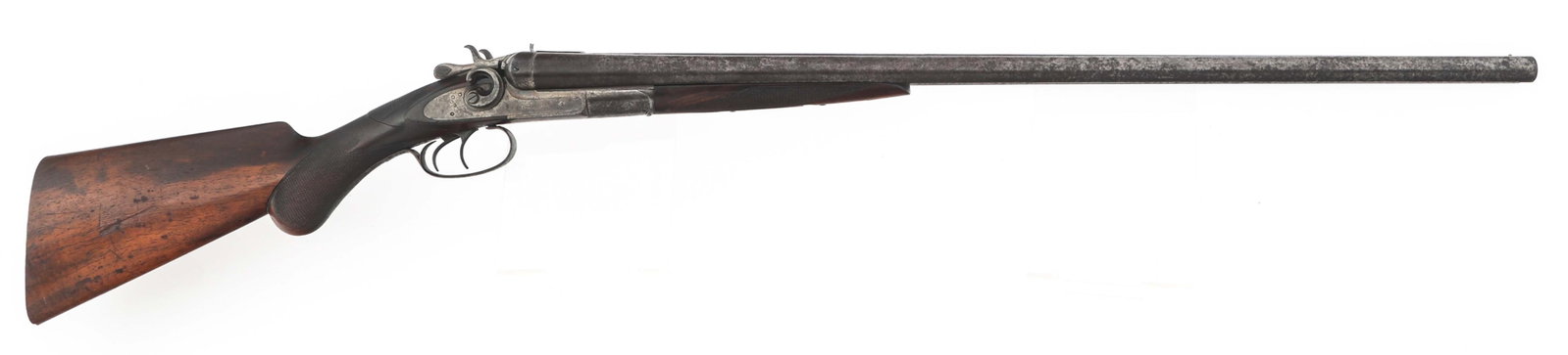 REMINGTON MODEL 1889 12 GAUGE SXS SHOTGUN: REMINGTON MODEL 1889 12 GAUGE SXS SHOTGUN Remington Model 1889 12 gauge side by side hammer shotgun. Full choke. Blued finish. Fixed sights. Serial numbers match on barrel and receiver. Wood stock and