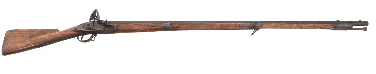 MODERN PRODUCTION CHARLEVILLE MODEL 1777 MUSKET: MODERN PRODUCTION CHARLEVILLE MODEL 1777 MUSKET Modern production Charleville Model 1777 .70 caliber flintlock musket. Brown patina. Lock plate stamped with Fleur-de-lis and Charleville. Extra Frizzen